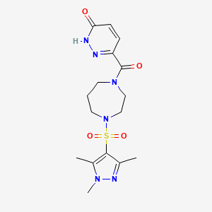 molecular formula C16H22N6O4S B2825473 6-(4-((1,3,5-trimethyl-1H-pyrazol-4-yl)sulfonyl)-1,4-diazepane-1-carbonyl)pyridazin-3(2H)-one CAS No. 1903896-79-6