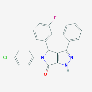molecular formula C23H15ClFN3O B282548 5-(4-chlorophenyl)-4-(3-fluorophenyl)-3-phenyl-4,5-dihydropyrrolo[3,4-c]pyrazol-6(1H)-one 