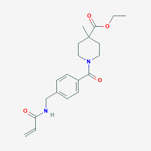 molecular formula C20H26N2O4 B2825488 Ethyl 4-methyl-1-[4-[(prop-2-enoylamino)methyl]benzoyl]piperidine-4-carboxylate CAS No. 2361761-86-4