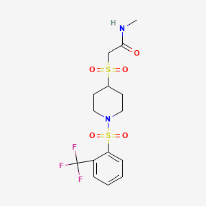 molecular formula C15H19F3N2O5S2 B2825490 N-甲基-2-((1-((2-(三氟甲基)苯基)磺酰)哌啶-4-基)磺酰)乙酰胺 CAS No. 1448069-28-0