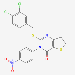 molecular formula C19H13Cl2N3O3S2 B2825494 2-[(3,4-二氯苯基)甲硫基]-3-(4-硝基苯基)-6,7-二氢噻吩并[3,2-d]嘧啶-4-酮 CAS No. 850916-09-5