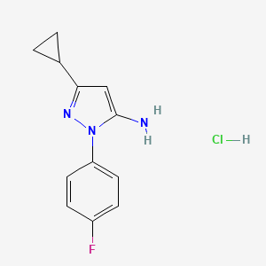 molecular formula C12H13ClFN3 B2825510 3-Cyclopropyl-1-(4-fluorophenyl)-1H-pyrazol-5-amine hydrochloride CAS No. 1431964-40-7