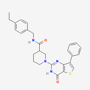 molecular formula C27H28N4O2S B2825512 N-(4-ethylbenzyl)-1-(4-oxo-7-phenyl-3,4-dihydrothieno[3,2-d]pyrimidin-2-yl)piperidine-3-carboxamide CAS No. 1242962-90-8