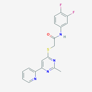 molecular formula C18H14F2N4OS B2825515 N-(3,4-difluorophenyl)-2-((2-methyl-6-(pyridin-2-yl)pyrimidin-4-yl)thio)acetamide CAS No. 1251597-94-0