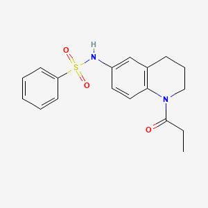 molecular formula C18H20N2O3S B2825524 N-(1-propionyl-1,2,3,4-tetrahydroquinolin-6-yl)benzenesulfonamide CAS No. 954000-84-1