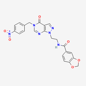 molecular formula C22H18N6O6 B2825539 N-(2-(5-(4-nitrobenzyl)-4-oxo-4,5-dihydro-1H-pyrazolo[3,4-d]pyrimidin-1-yl)ethyl)benzo[d][1,3]dioxole-5-carboxamide CAS No. 921919-01-9
