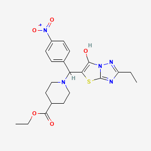 Ethyl 1-((2-ethyl-6-hydroxythiazolo[3,2-b][1,2,4]triazol-5-yl)(4-nitrophenyl)methyl)piperidine-4-carboxylate