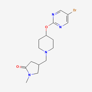 molecular formula C15H21BrN4O2 B2825543 4-[[4-(5-Bromopyrimidin-2-yl)oxypiperidin-1-yl]methyl]-1-methylpyrrolidin-2-one CAS No. 2415539-80-7