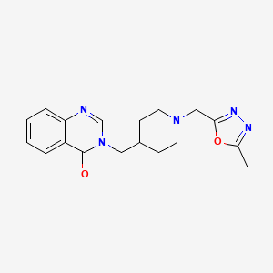 molecular formula C18H21N5O2 B2825546 3-[[1-[(5-Methyl-1,3,4-oxadiazol-2-yl)methyl]piperidin-4-yl]methyl]quinazolin-4-one CAS No. 2380171-50-4