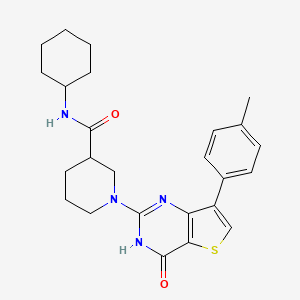 molecular formula C25H30N4O2S B2825556 N-cyclohexyl-1-[7-(4-methylphenyl)-4-oxo-3,4-dihydrothieno[3,2-d]pyrimidin-2-yl]piperidine-3-carboxamide CAS No. 1243063-11-7