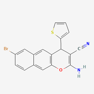 molecular formula C18H11BrN2OS B2825560 2-amino-7-bromo-4-(2-thienyl)-4H-benzo[g]chromene-3-carbonitrile CAS No. 882747-32-2