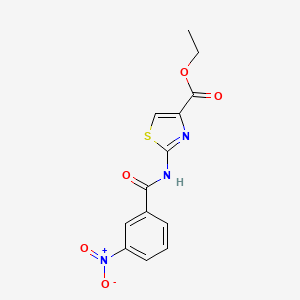 molecular formula C13H11N3O5S B2825565 乙酸-2-(3-硝基苯甲酰基)噻唑-4-甲酸酯 CAS No. 324538-44-5