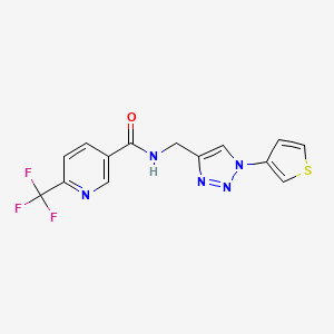 molecular formula C14H10F3N5OS B2825570 N-((1-(thiophen-3-yl)-1H-1,2,3-triazol-4-yl)methyl)-6-(trifluoromethyl)nicotinamide CAS No. 2034365-93-8