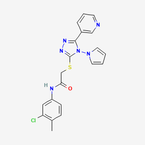 molecular formula C20H17ClN6OS B2825572 N-(3-chloro-4-methylphenyl)-2-{[5-(pyridin-3-yl)-4-(1H-pyrrol-1-yl)-4H-1,2,4-triazol-3-yl]sulfanyl}acetamide CAS No. 886937-58-2