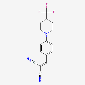 molecular formula C16H14F3N3 B2825582 {4-[4-(Trifluoromethyl)piperidin-1-yl]benzylidene}malononitrile CAS No. 2062073-79-2