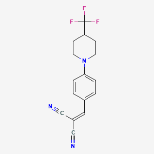 molecular formula C16H14F3N3 B2825582 {4-[4-(三氟甲基)哌啶-1-基]苄亚甲基}丙二腈 CAS No. 2062073-79-2