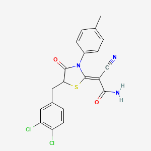 molecular formula C20H15Cl2N3O2S B2825587 (Z)-2-氰基-2-(5-(3,4-二氯苯甲基)-4-酮-3-(对甲苯基)噻唑烷-2-基亚甲基)乙酰胺 CAS No. 786675-62-5