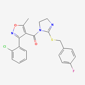 (3-(2-chlorophenyl)-5-methylisoxazol-4-yl)(2-((4-fluorobenzyl)thio)-4,5-dihydro-1H-imidazol-1-yl)methanone