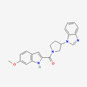 molecular formula C21H20N4O2 B2825590 (3-(1H-benzo[d]imidazol-1-yl)pyrrolidin-1-yl)(6-methoxy-1H-indol-2-yl)methanone CAS No. 2034298-89-8