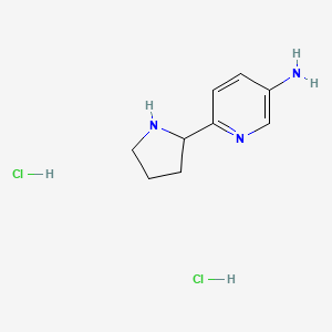molecular formula C9H15Cl2N3 B2825595 6-吡咯烷-2-基吡啶-3-胺；二盐酸盐 CAS No. 2377033-12-8
