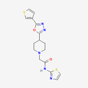 molecular formula C16H17N5O2S2 B2825613 N-(thiazol-2-yl)-2-(4-(5-(thiophen-3-yl)-1,3,4-oxadiazol-2-yl)piperidin-1-yl)acetamide CAS No. 1448133-18-3