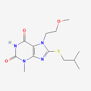 molecular formula C13H20N4O3S B2825616 7-(2-Methoxyethyl)-3-methyl-8-(2-methylpropylsulfanyl)purine-2,6-dione CAS No. 499986-57-1