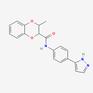 molecular formula C19H17N3O3 B2825653 N-(4-(1H-pyrazol-3-yl)phenyl)-3-methyl-2,3-dihydrobenzo[b][1,4]dioxine-2-carboxamide CAS No. 1207023-22-0