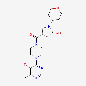 molecular formula C19H26FN5O3 B2825656 4-[4-(5-Fluoro-6-methylpyrimidin-4-yl)piperazine-1-carbonyl]-1-(oxan-4-yl)pyrrolidin-2-one CAS No. 2380097-97-0
