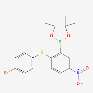 molecular formula C18H19BBrNO4S B2825668 2-(4-Bromophenylthio)-5-nitrophenylboronic acid pinacol ester CAS No. 2377609-06-6
