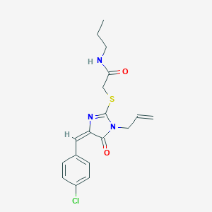molecular formula C18H20ClN3O2S B282567 2-{[1-allyl-4-(4-chlorobenzylidene)-5-oxo-4,5-dihydro-1H-imidazol-2-yl]sulfanyl}-N-propylacetamide 