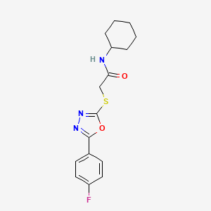 molecular formula C16H18FN3O2S B2825674 N-Cyclohexyl-2-[5-(4-fluoro-phenyl)-[1,3,4]oxadiazol-2-ylsulfanyl]-acetamide CAS No. 459861-04-2