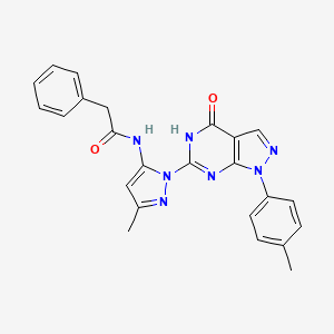 molecular formula C24H21N7O2 B2825676 N-(3-甲基-1-(4-氧代-1-(对甲苯)-4,5-二氢-1H-吡唑并[3,4-d]嘧啶-6-基)-1H-吡唑-5-基)-2-苯基乙酰胺 CAS No. 1170452-62-6