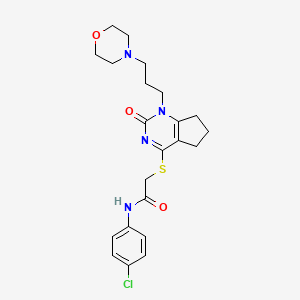 molecular formula C22H27ClN4O3S B2825689 N-(4-chlorophenyl)-2-((1-(3-morpholinopropyl)-2-oxo-2,5,6,7-tetrahydro-1H-cyclopenta[d]pyrimidin-4-yl)thio)acetamide CAS No. 898444-94-5