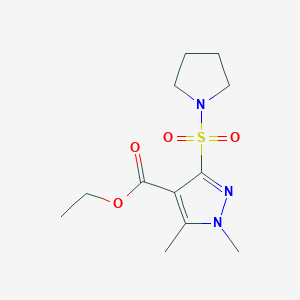 molecular formula C12H19N3O4S B2825703 ethyl 1,5-dimethyl-3-(pyrrolidin-1-ylsulfonyl)-1H-pyrazole-4-carboxylate CAS No. 1260920-61-3