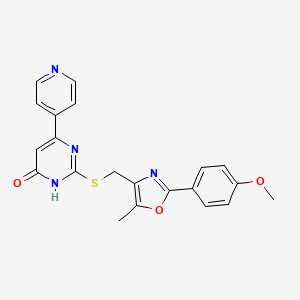 molecular formula C21H18N4O3S B2825712 2-(((2-(4-methoxyphenyl)-5-methyloxazol-4-yl)methyl)thio)-6-(pyridin-4-yl)pyrimidin-4(3H)-one CAS No. 1105216-13-4