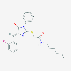 molecular formula C24H26FN3O2S B282572 2-{[4-(2-fluorobenzylidene)-5-oxo-1-phenyl-4,5-dihydro-1H-imidazol-2-yl]sulfanyl}-N-hexylacetamide 