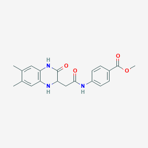 molecular formula C20H21N3O4 B2825720 Methyl 4-{[(6,7-dimethyl-3-oxo-1,2,3,4-tetrahydroquinoxalin-2-yl)acetyl]amino}benzoate CAS No. 474004-97-2