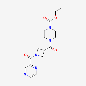 molecular formula C16H21N5O4 B2825724 Ethyl 4-(1-(pyrazine-2-carbonyl)azetidine-3-carbonyl)piperazine-1-carboxylate CAS No. 1396708-75-0