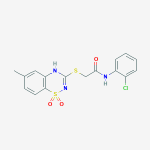 molecular formula C16H14ClN3O3S2 B2825732 N-(2-chlorophenyl)-2-((6-methyl-1,1-dioxido-4H-benzo[e][1,2,4]thiadiazin-3-yl)thio)acetamide CAS No. 899965-36-7
