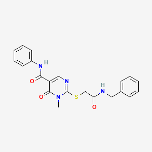 molecular formula C21H20N4O3S B2825751 2-[2-(benzylamino)-2-oxoethyl]sulfanyl-1-methyl-6-oxo-N-phenylpyrimidine-5-carboxamide CAS No. 894052-07-4