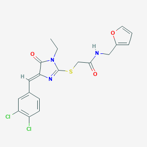 molecular formula C19H17Cl2N3O3S B282577 2-{[4-(3,4-dichlorobenzylidene)-1-ethyl-5-oxo-4,5-dihydro-1H-imidazol-2-yl]sulfanyl}-N-(2-furylmethyl)acetamide 