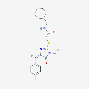 molecular formula C22H29N3O2S B282578 N-(cyclohexylmethyl)-2-{[1-ethyl-4-(4-methylbenzylidene)-5-oxo-4,5-dihydro-1H-imidazol-2-yl]sulfanyl}acetamide 