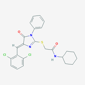 molecular formula C24H23Cl2N3O2S B282579 N-cyclohexyl-2-{[4-(2,6-dichlorobenzylidene)-5-oxo-1-phenyl-4,5-dihydro-1H-imidazol-2-yl]sulfanyl}acetamide 