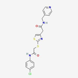 molecular formula C19H17ClN4O2S2 B2825800 N-(4-chlorophenyl)-2-((4-(2-oxo-2-((pyridin-4-ylmethyl)amino)ethyl)thiazol-2-yl)thio)acetamide CAS No. 954076-76-7