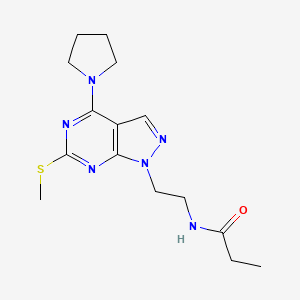 molecular formula C15H22N6OS B2825802 N-(2-(6-(methylthio)-4-(pyrrolidin-1-yl)-1H-pyrazolo[3,4-d]pyrimidin-1-yl)ethyl)propionamide CAS No. 946210-94-2