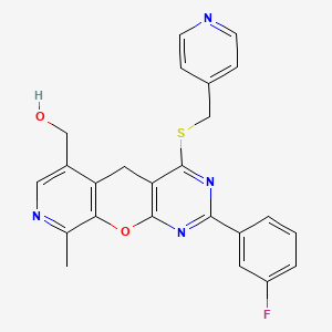 molecular formula C24H19FN4O2S B2825804 (2-(3-fluorophenyl)-9-methyl-4-((pyridin-4-ylmethyl)thio)-5H-pyrido[4',3':5,6]pyrano[2,3-d]pyrimidin-6-yl)methanol CAS No. 892416-18-1