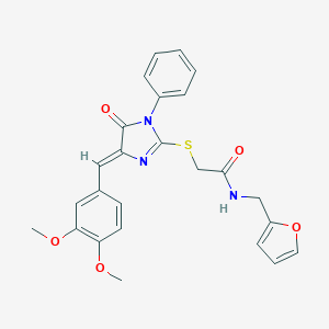 molecular formula C25H23N3O5S B282581 2-{[4-(3,4-dimethoxybenzylidene)-5-oxo-1-phenyl-4,5-dihydro-1H-imidazol-2-yl]sulfanyl}-N-(2-furylmethyl)acetamide 