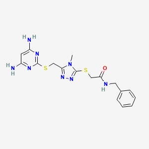 molecular formula C17H20N8OS2 B2825827 N-苄基-2-[(5-{[(4,6-二氨基嘧啶-2-基)硫代甲基}-4-甲基-4H-1,2,4-三唑-3-基)硫代甲基]乙酰胺 CAS No. 877819-07-3