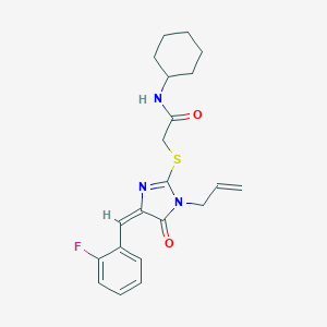 molecular formula C21H24FN3O2S B282583 2-{[1-allyl-4-(2-fluorobenzylidene)-5-oxo-4,5-dihydro-1H-imidazol-2-yl]sulfanyl}-N-cyclohexylacetamide 
