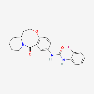 molecular formula C21H22FN3O3 B2825833 1-(2-氟苯基)-3-(6-氧代-2,3,4,12,13,13a-六氢-1H-吡啶并[2,1-d][1,5]苯并噁唑-8-基)脲 CAS No. 1226447-11-5